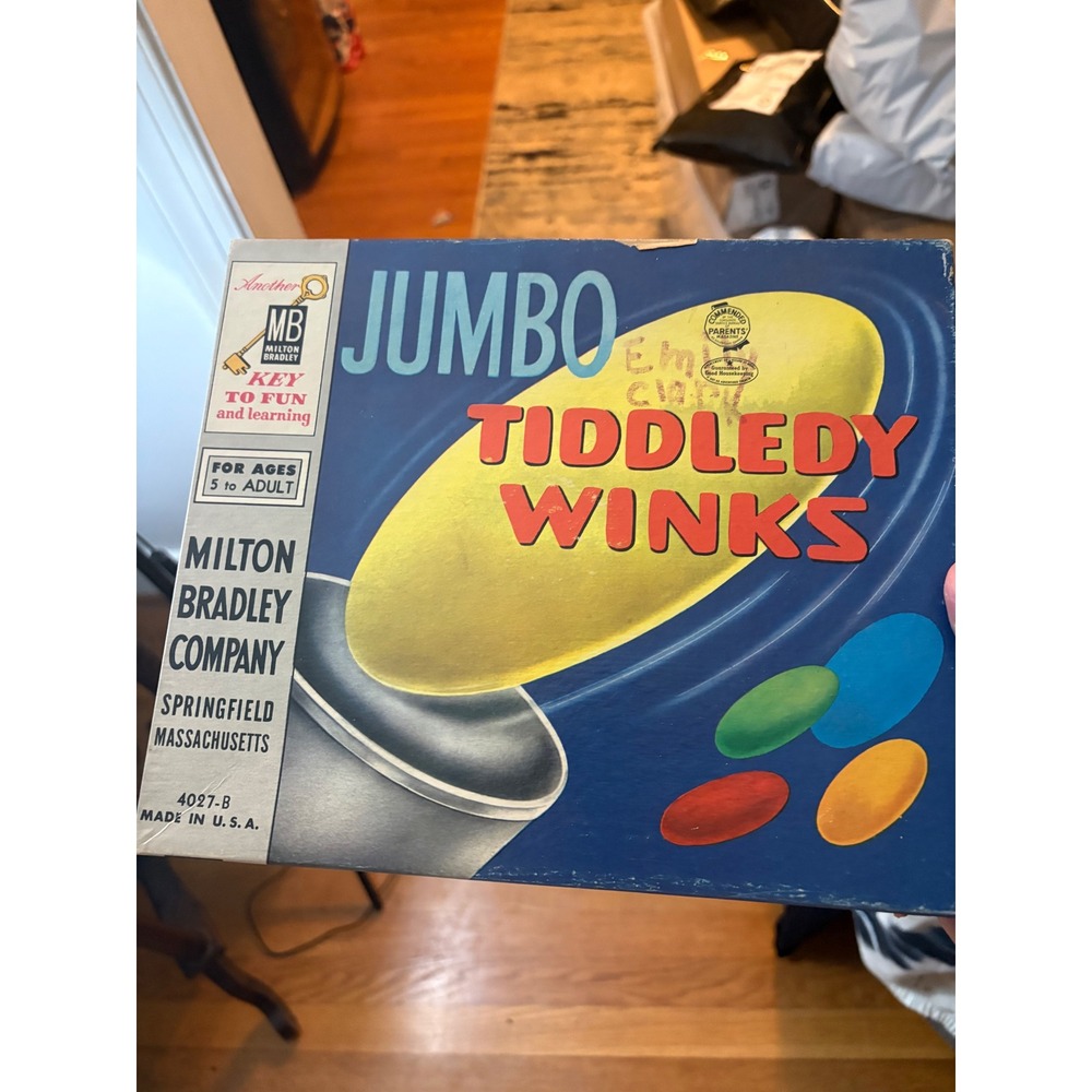 Vintage Milton Bradley Jumbo Tiddledy Winks Game 4027-B Made in USA MB Boxed
